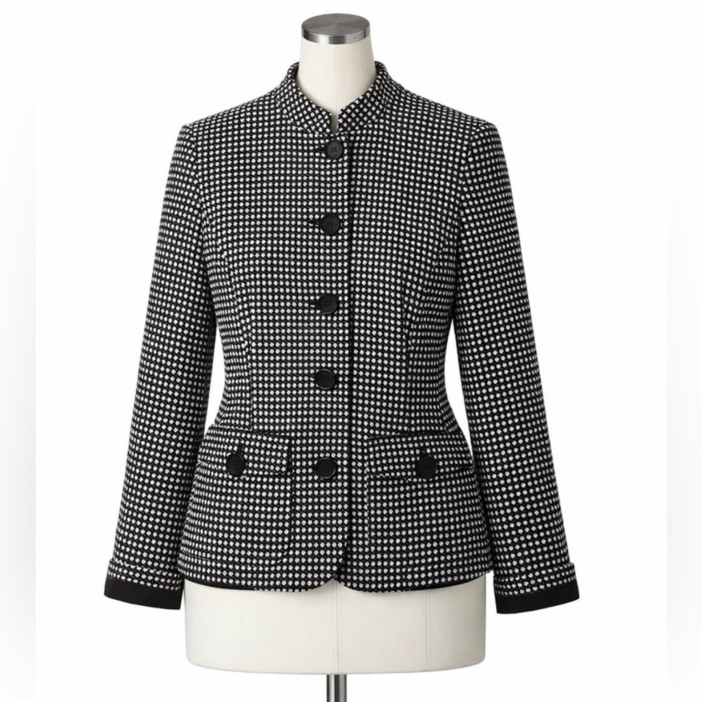 Vintage Y2K Scott Taylor Womens Black 100% Cotton Polka Dot Button‎ Blazer sz M